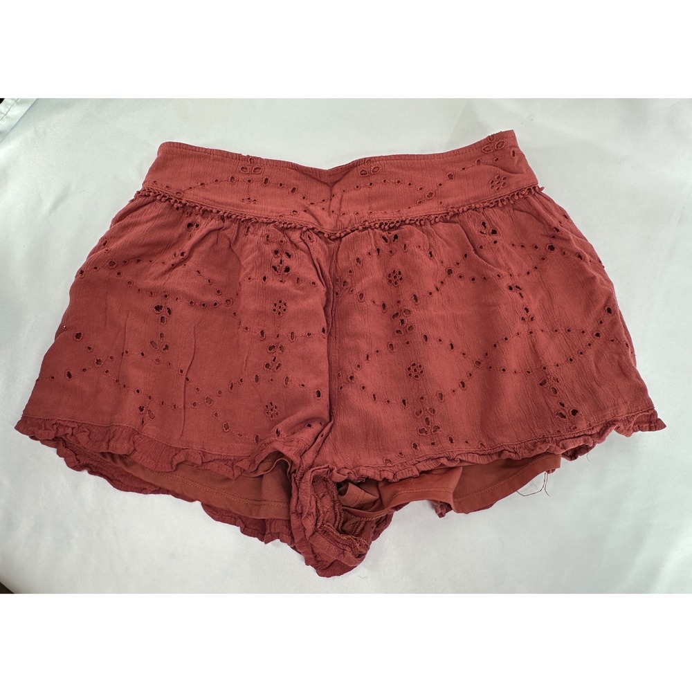American Eagle Eyelet Shorts Womens M Rust Red Boho Festival Smocked Lined
